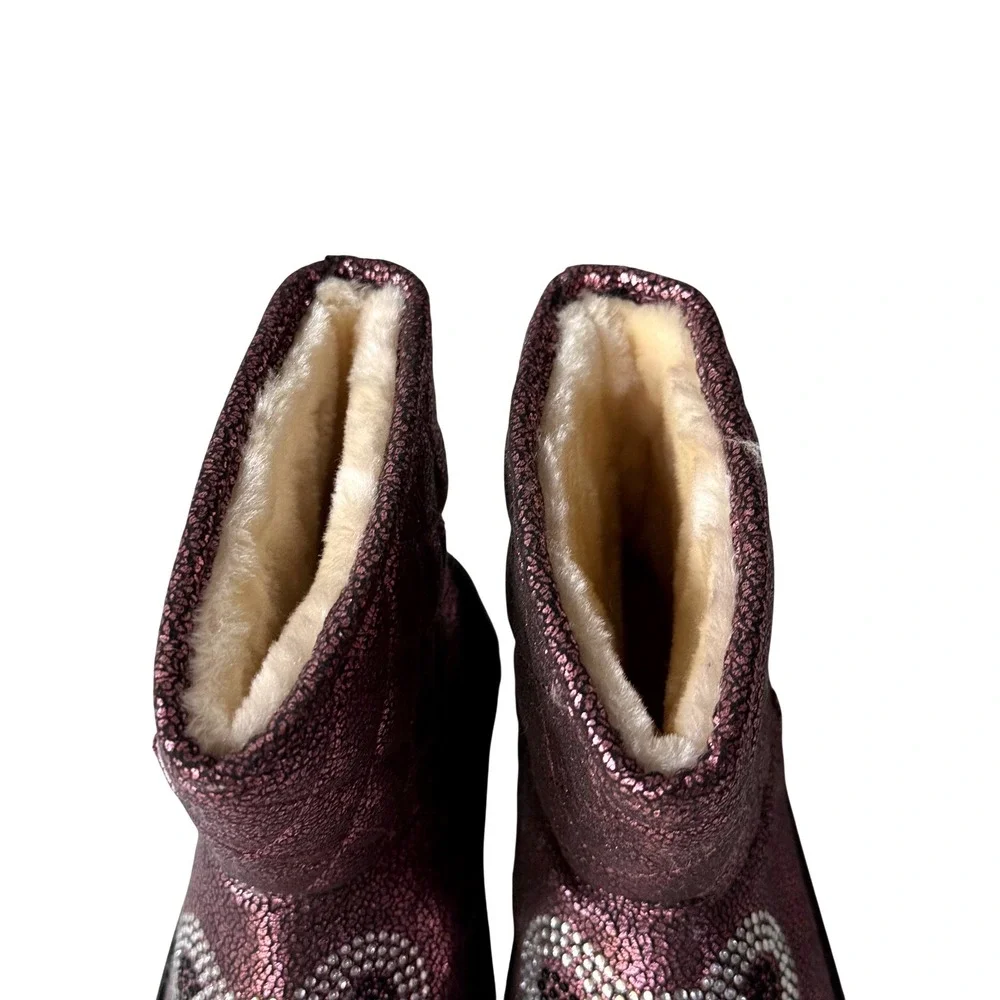 Ld-baby Girls Metallic Purple Quilted Panda Rhinestone Faux Fur Boots Sz 27